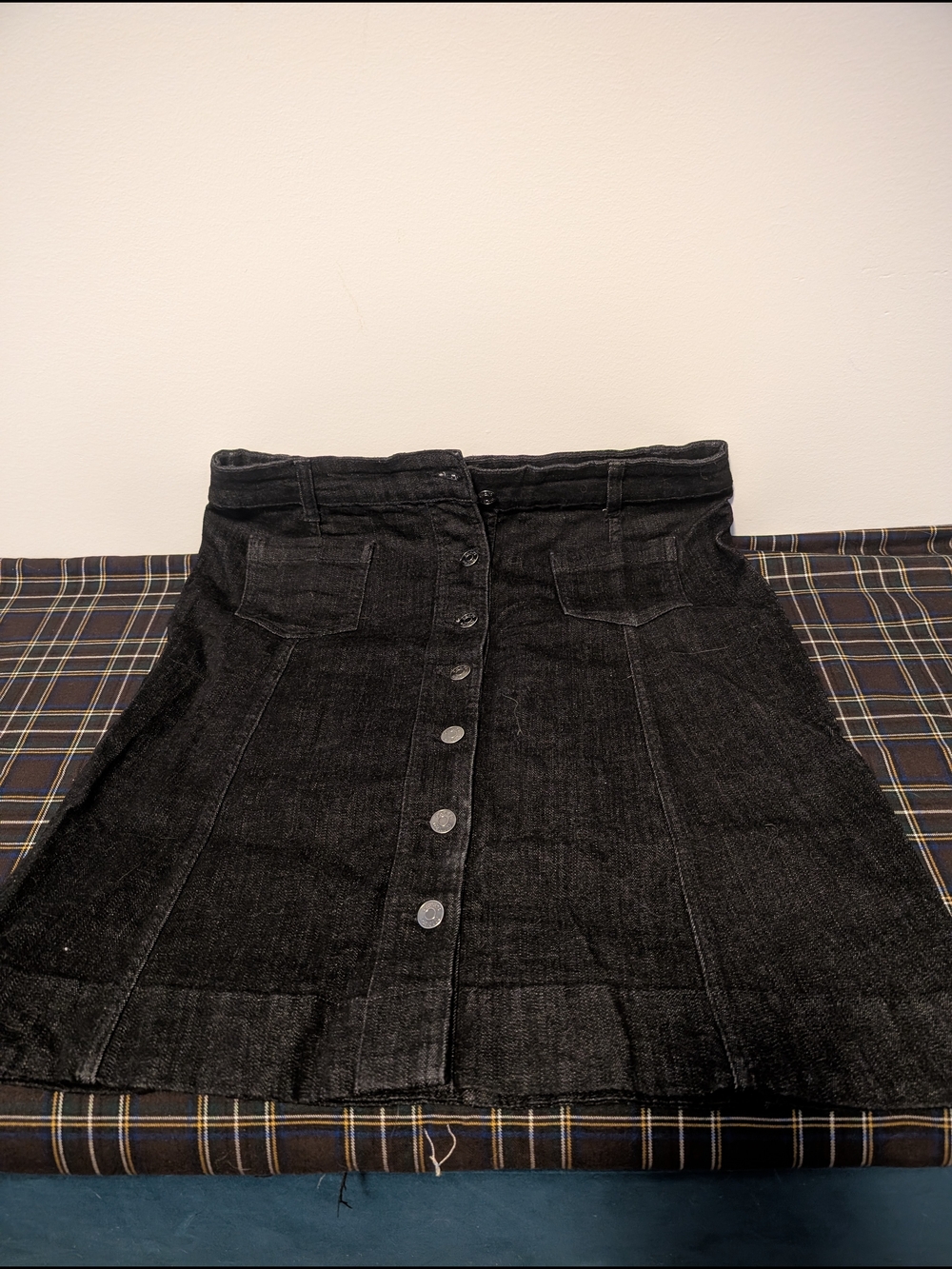 Chaps Black A-Line Button-Front Denim Skirt